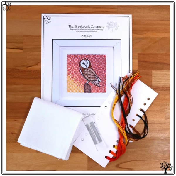 mini owl blackwork kit or pattern