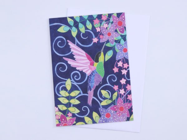 Greetings Card Floral Humming Bird