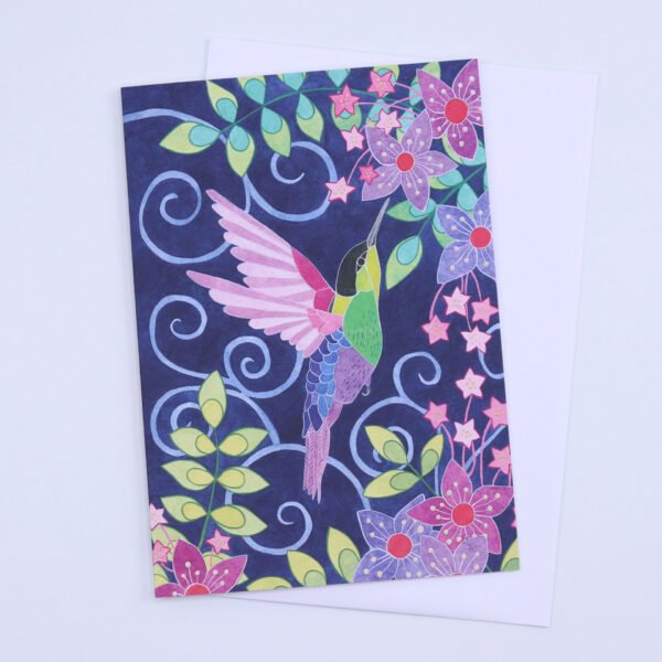 Greetings Card Floral Humming Bird