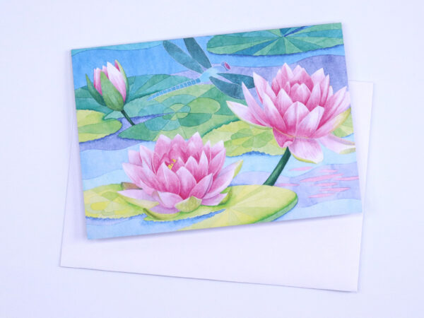 Greetings Card Dragonfly Waterlilies