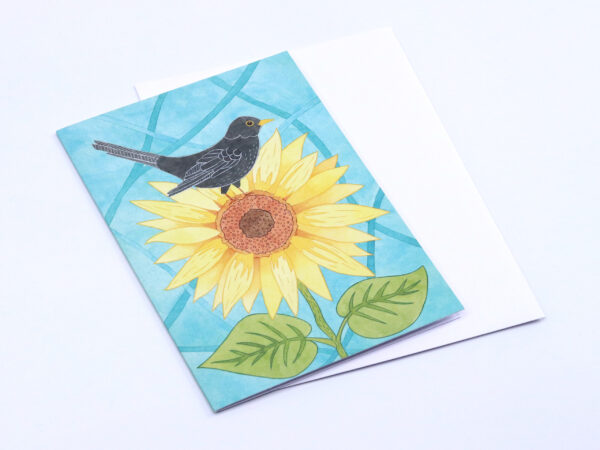 Greetings Card Sunflower and Blackbird