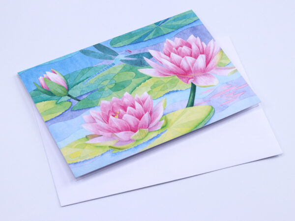 Greetings Card Dragonfly Waterlilies