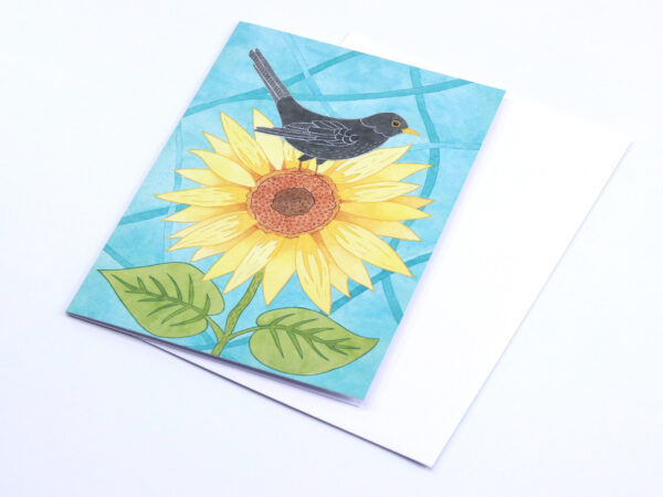 Greetings Card Sunflower and Blackbird