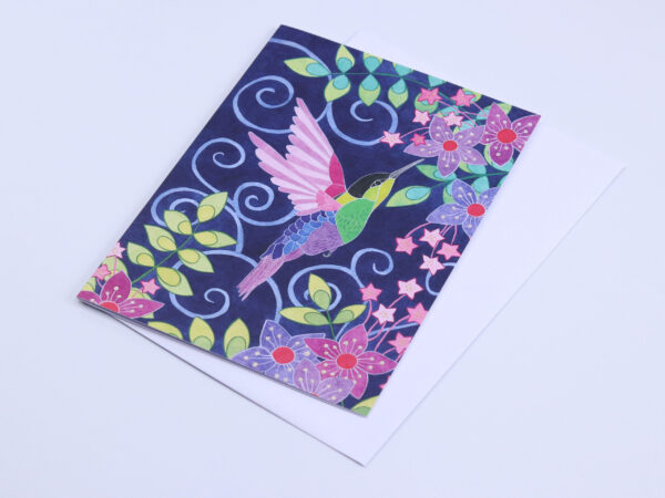 Greetings Card Floral Humming Bird