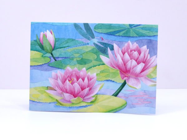 Greetings Card Dragonfly Waterlilies