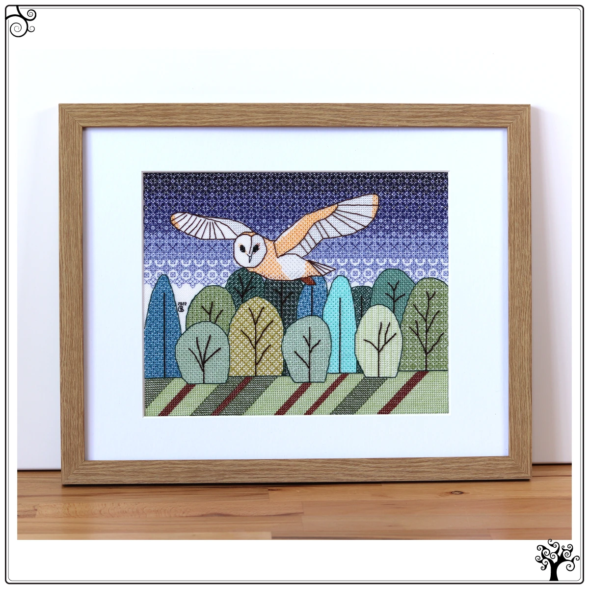 flying owl blackwork kit or pattern