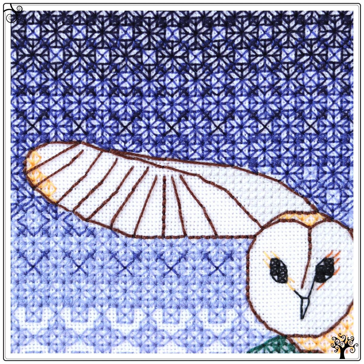 flying owl blackwork kit or pattern