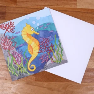 Greetings Card Golden Seahorse