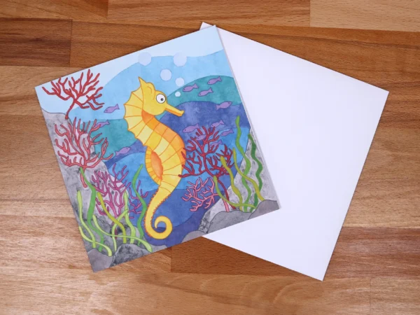 Greetings Card Golden Seahorse