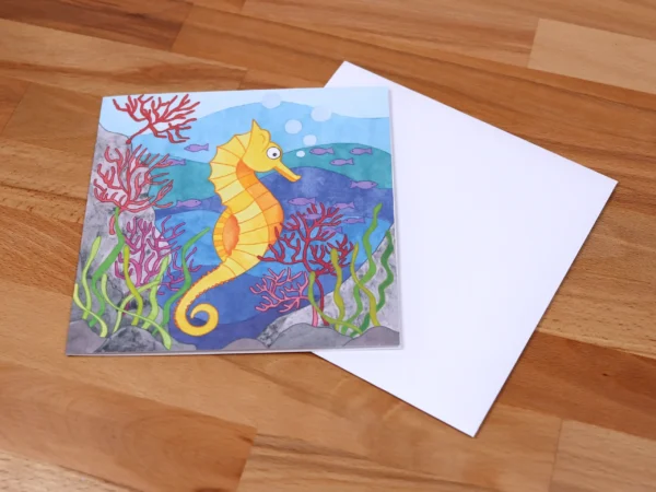 Greetings Card Golden Seahorse