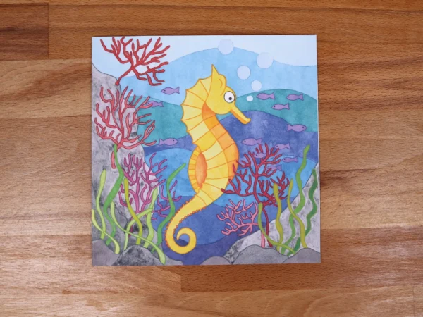 Greetings Card Golden Seahorse