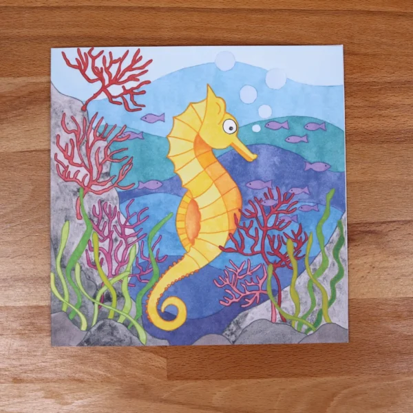 Greetings Card Golden Seahorse