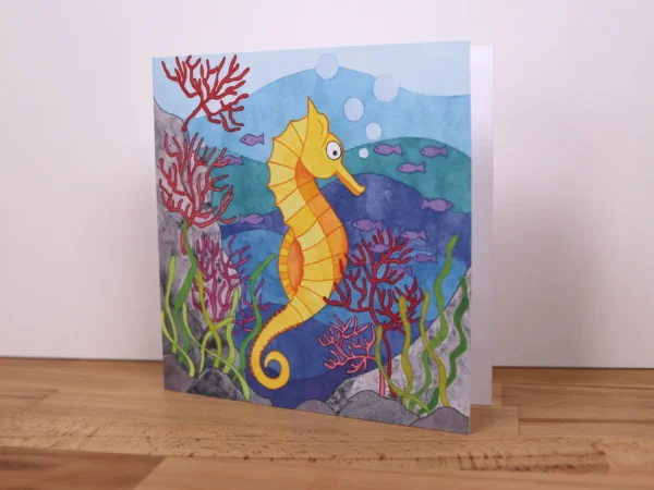 Greetings Card Golden Seahorse