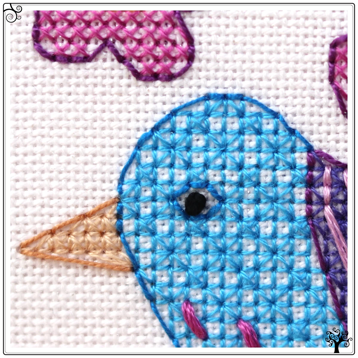 mini cute blue bird blackwork kit or pattern