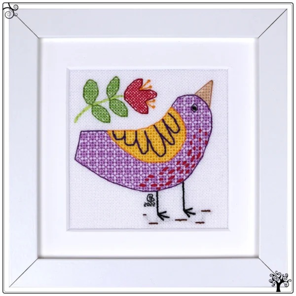 Mini Cute Gazing Bird Blackwork Kit or Pattern