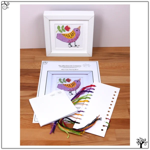 mini cute gazing bird blackwork kit or pattern