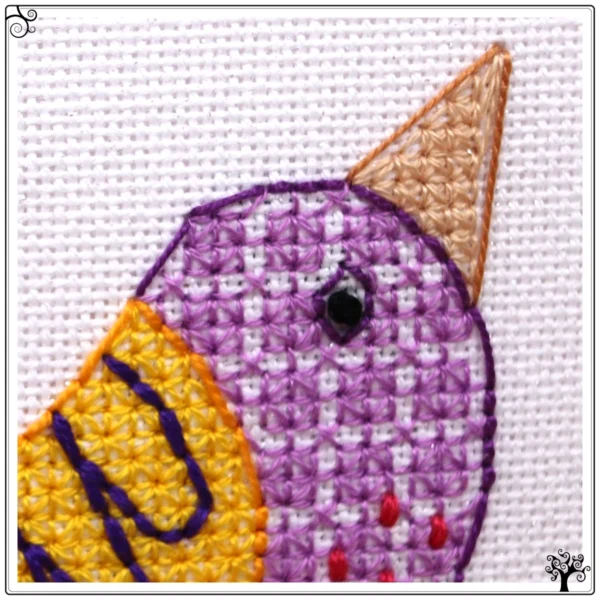 Mini Cute Gazing Bird Blackwork Kit or Pattern