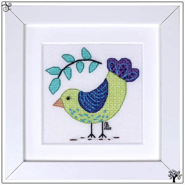 Mini Cute Dancing Bird Blackwork Kit or Pattern