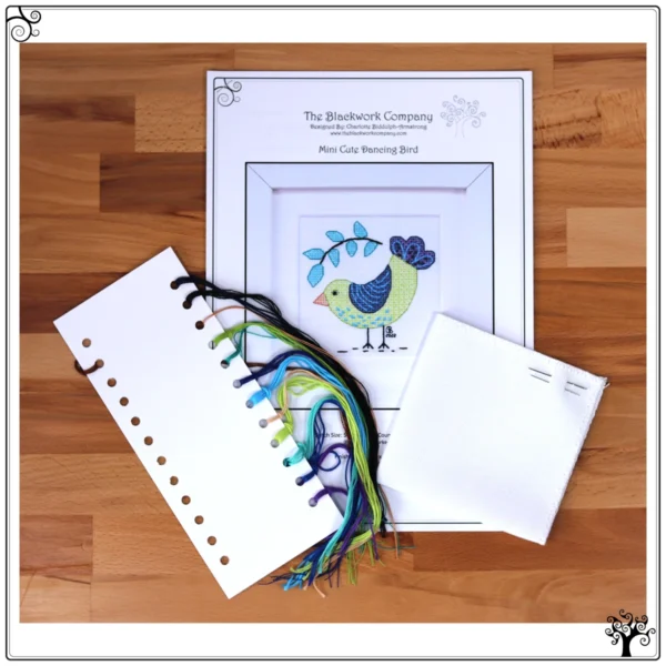 mini cute dancing bird blackwork kit or pattern