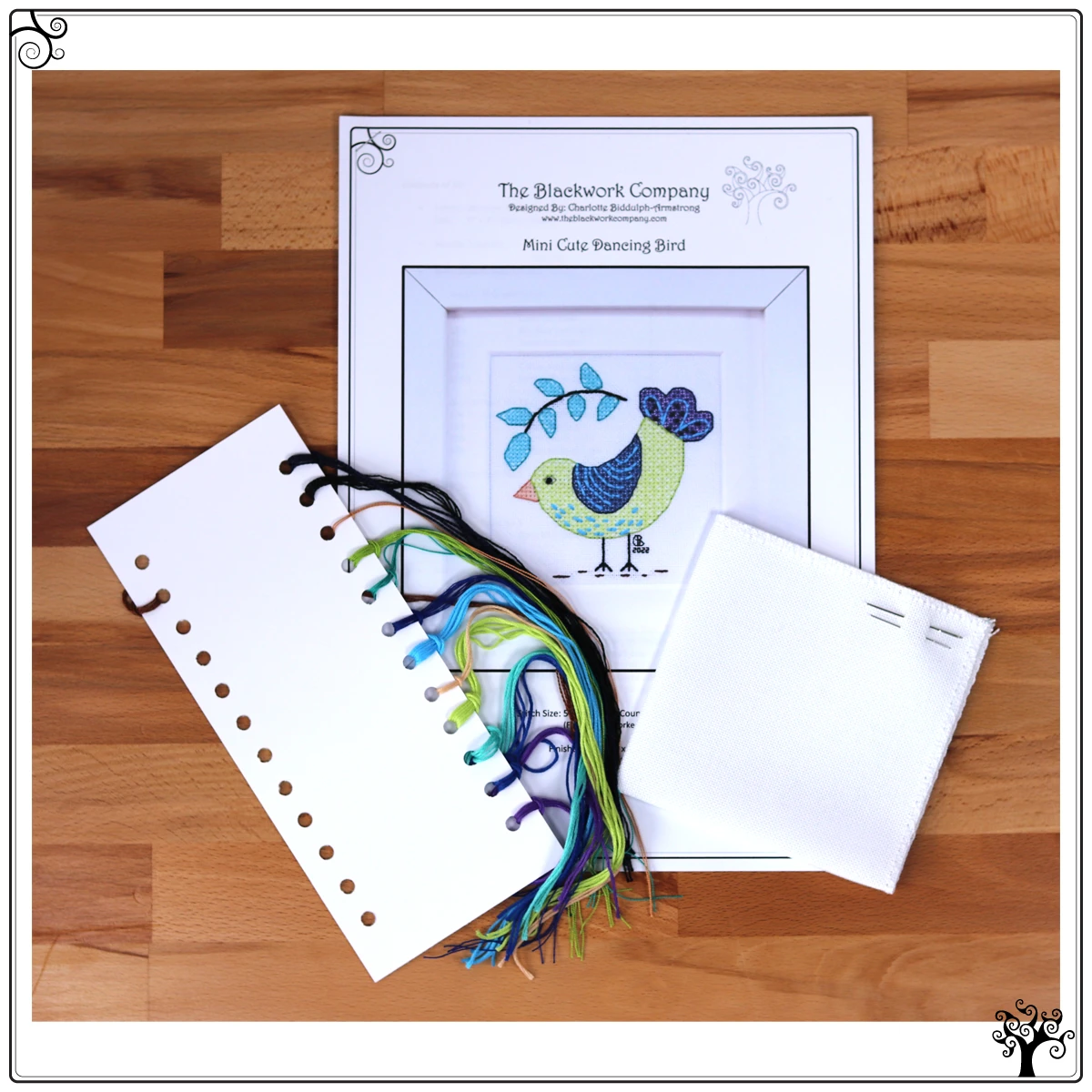 mini cute dancing bird blackwork kit or pattern