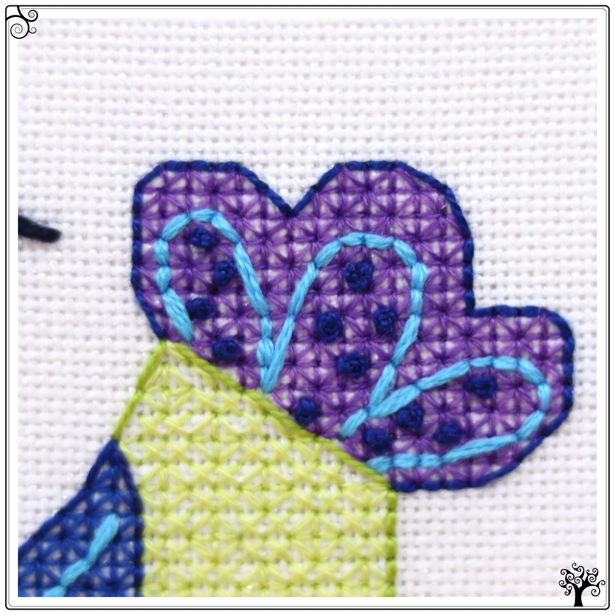 mini cute dancing bird blackwork kit or pattern
