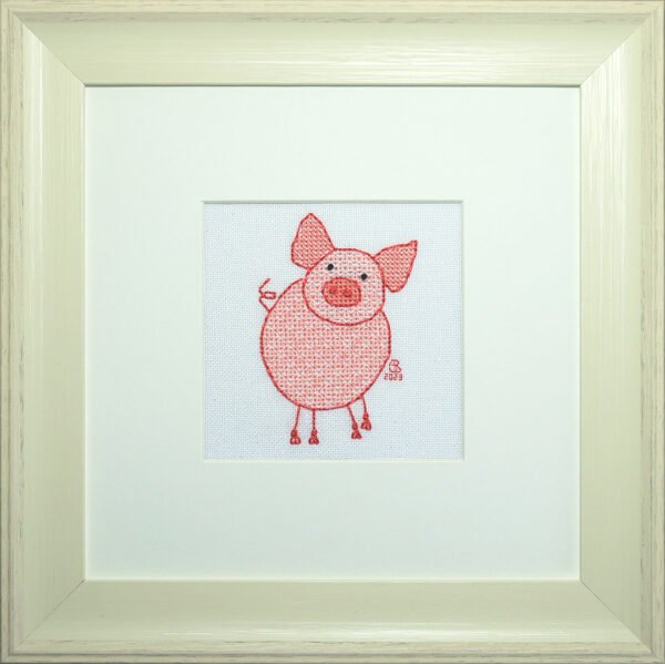Mini Pig Cute Blackwork Embroidery Kit or Pattern