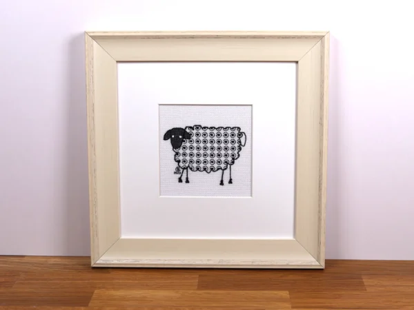 Mini Sheep Curly Blackwork Embroidery Kit or Pattern