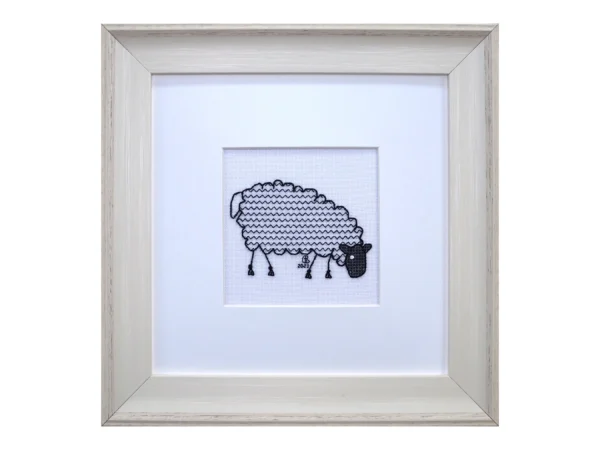 Mini Sheep Grazing Blackwork Embroidery Kit or Pattern