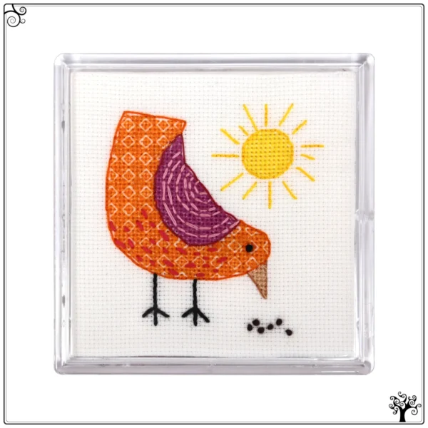 Mini Cute Pecking Bird Blackwork Embroidery Coaster Kit