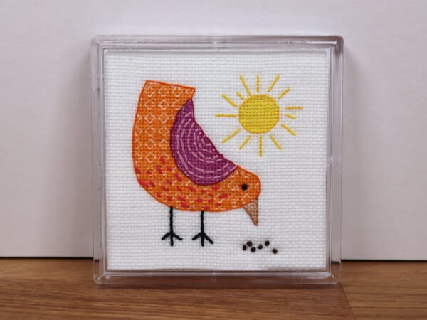Mini Cute Pecking Bird Blackwork Embroidery Complete Coaster Kit