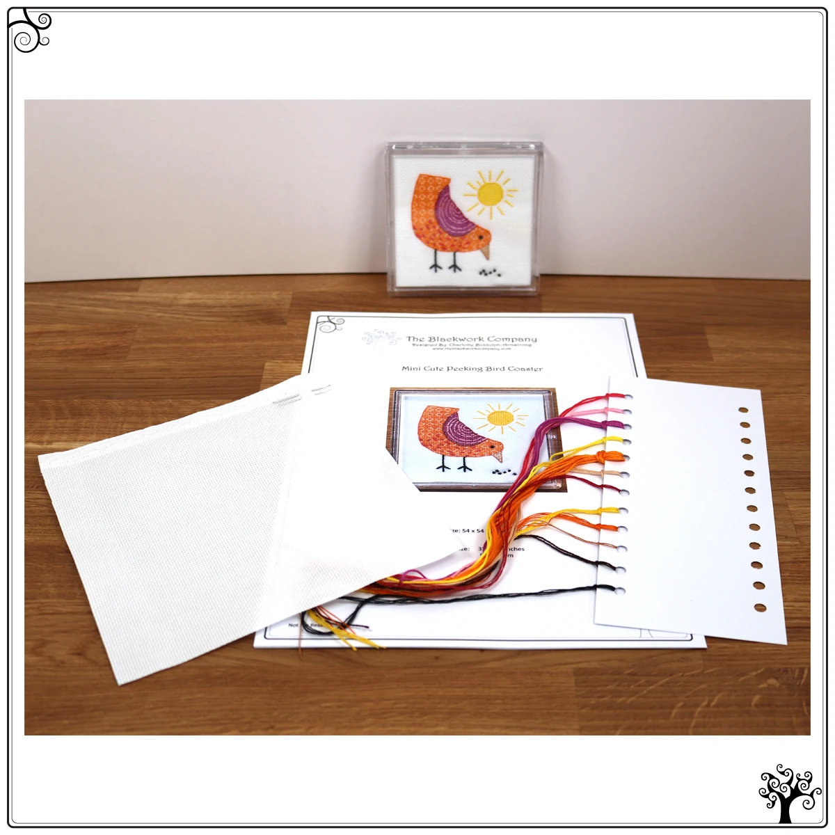pecking bird coaster blackwork kit