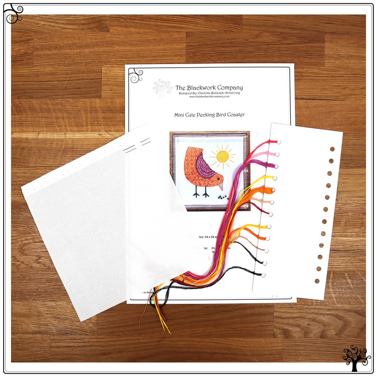 pecking bird coaster blackwork kit