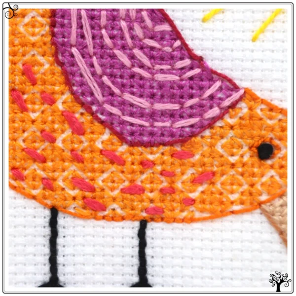 Mini Cute Pecking Bird Blackwork Embroidery Coaster Kit