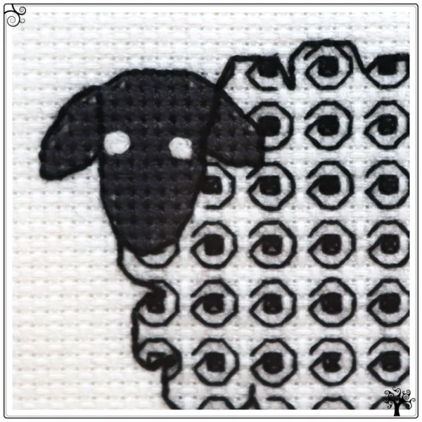 Sheep Curly Blackwork Embroidery Coaster Kit
