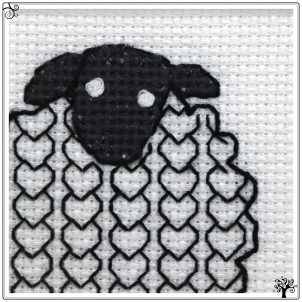Sheep Hearts Blackwork Embroidery Coaster Kit