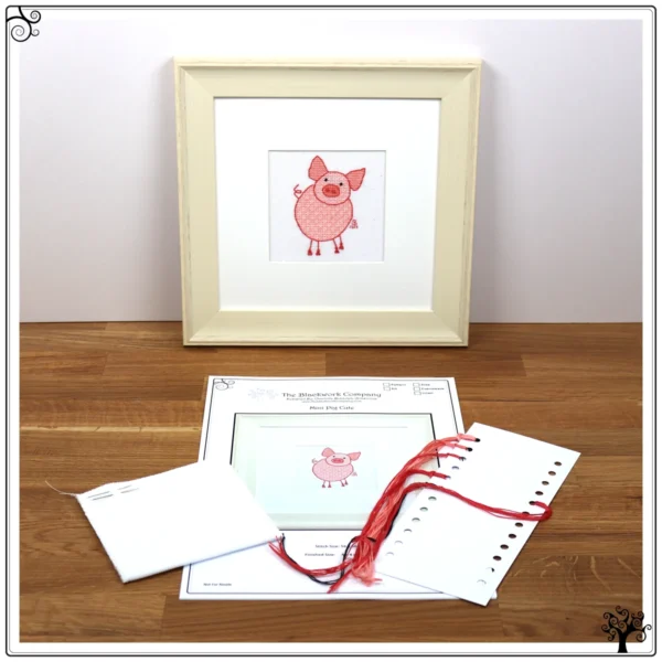 mini pig cute blackwork embroidery kit or pattern