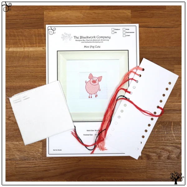 mini pig cute blackwork embroidery kit or pattern