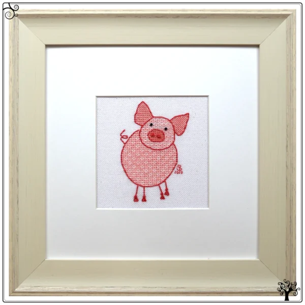 Mini Pig Cute Blackwork Embroidery Kit or Pattern