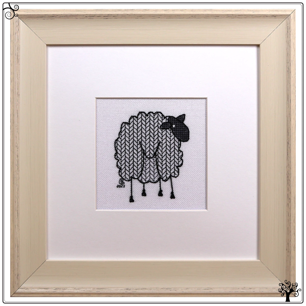 mini sheep back blackwork embroidery kit or pattern