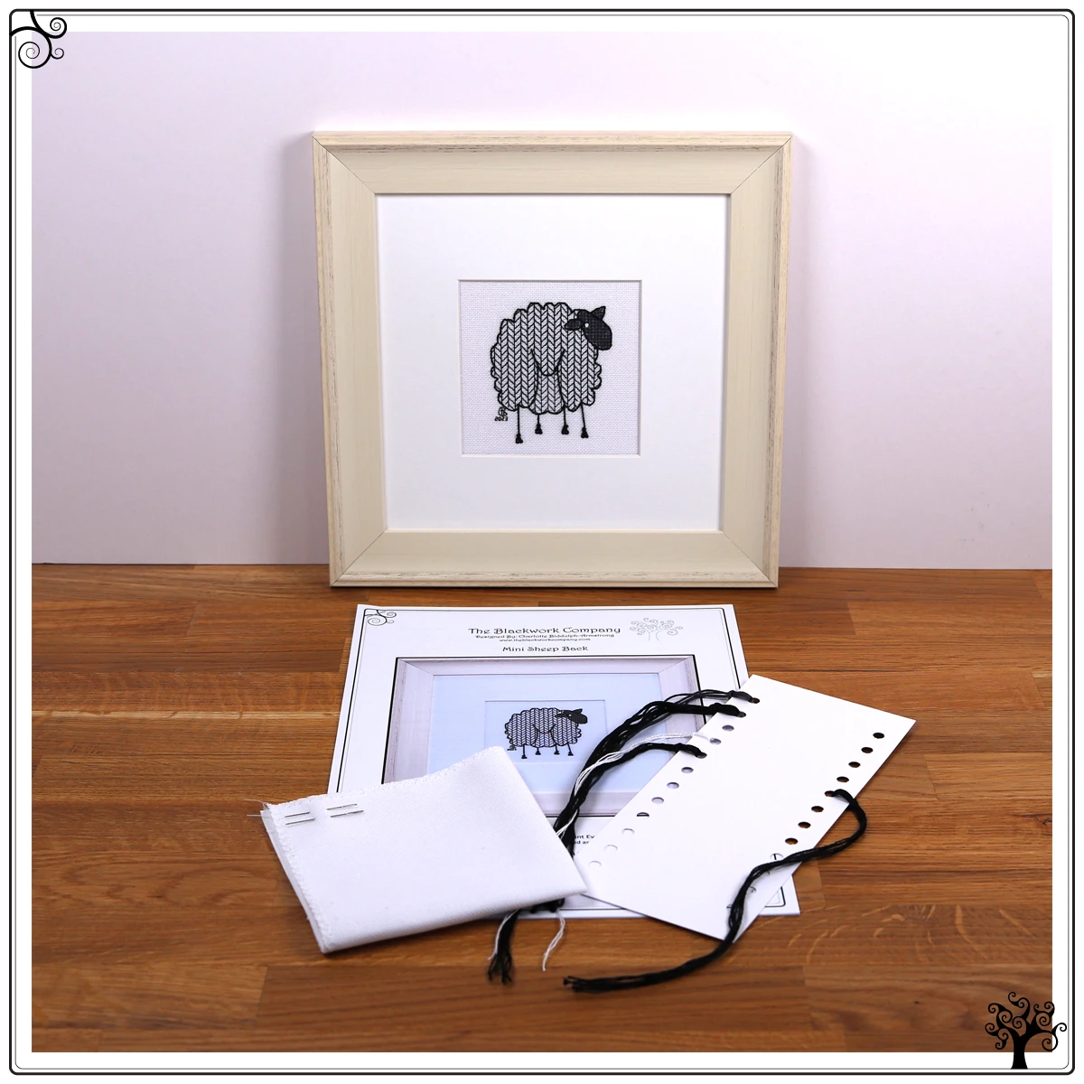 mini sheep back blackwork embroidery kit or pattern