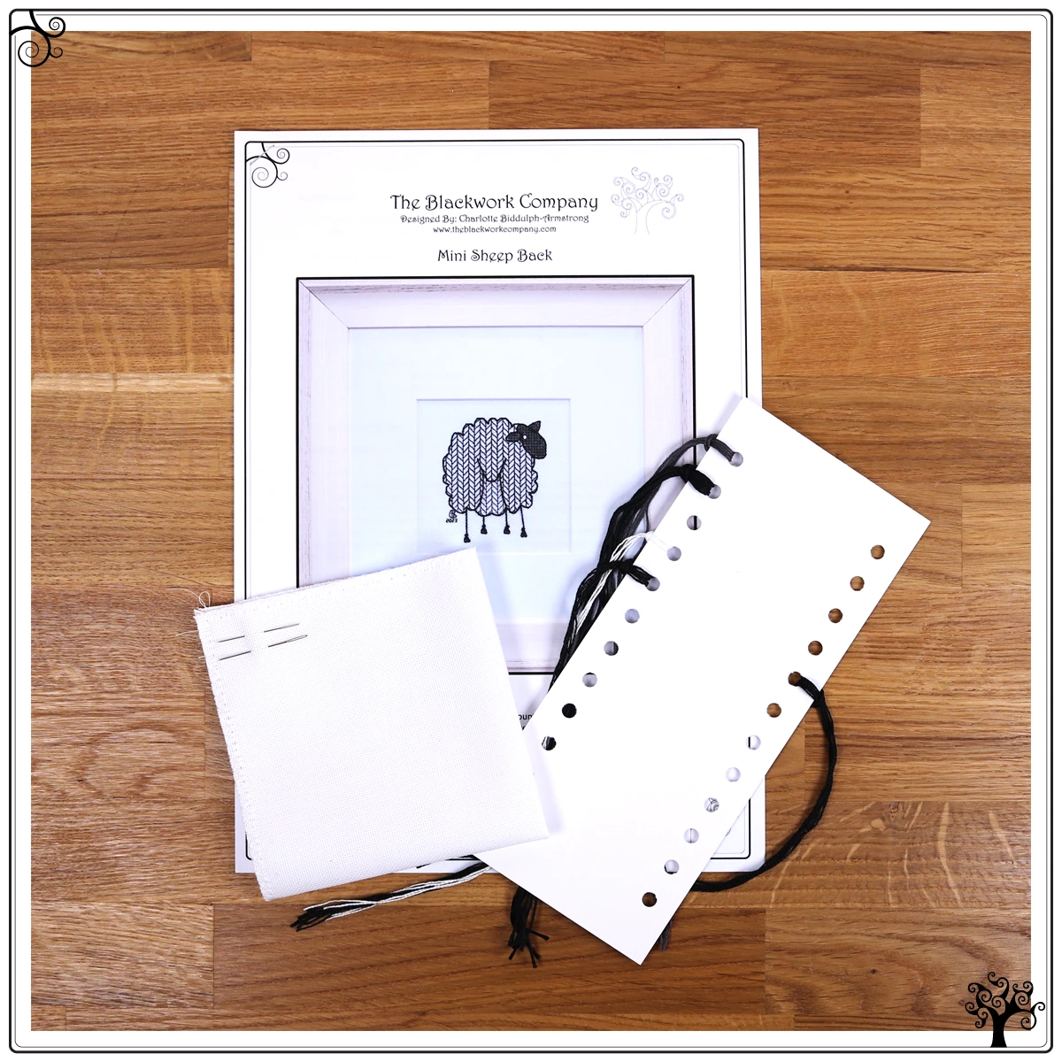 mini sheep back blackwork embroidery kit or pattern