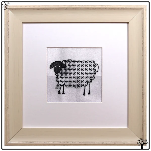 Mini Sheep Curly Blackwork Embroidery Kit or Pattern