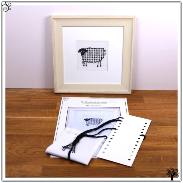 mini sheep curly blackwork embroidery kit or pattern