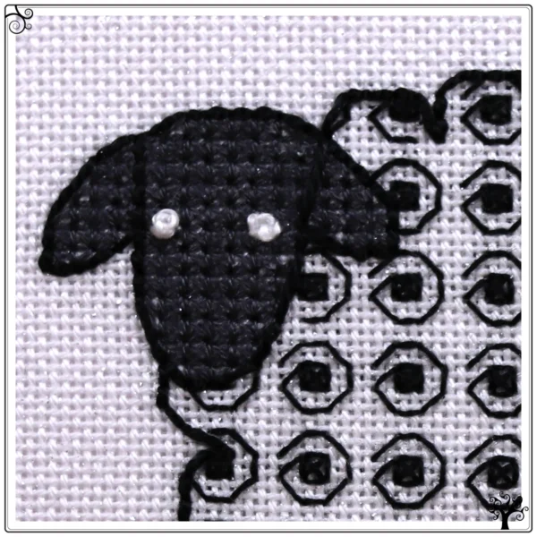 Mini Sheep Curly Blackwork Embroidery Kit or Pattern