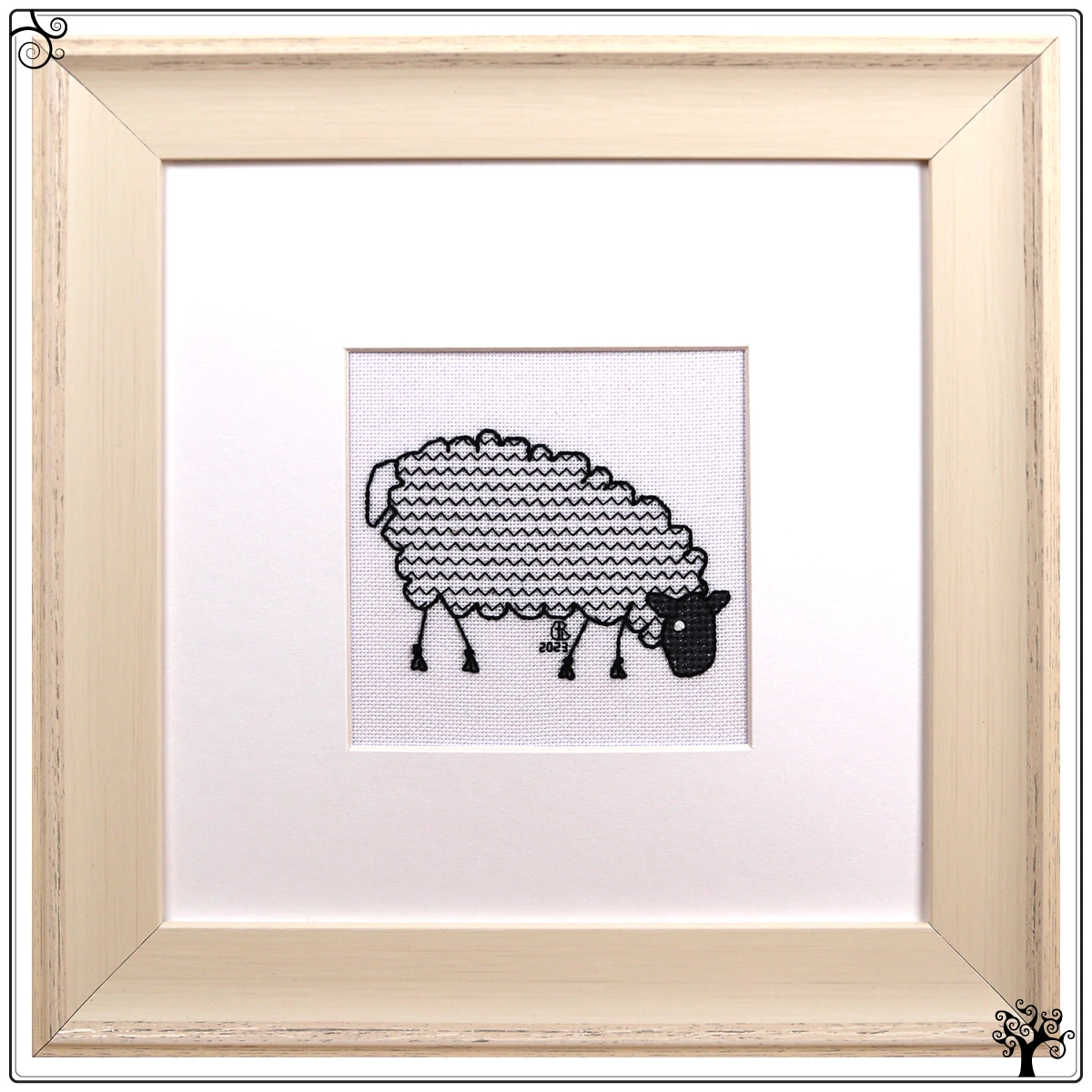 mini sheep grazing blackwork embroidery kit or pattern