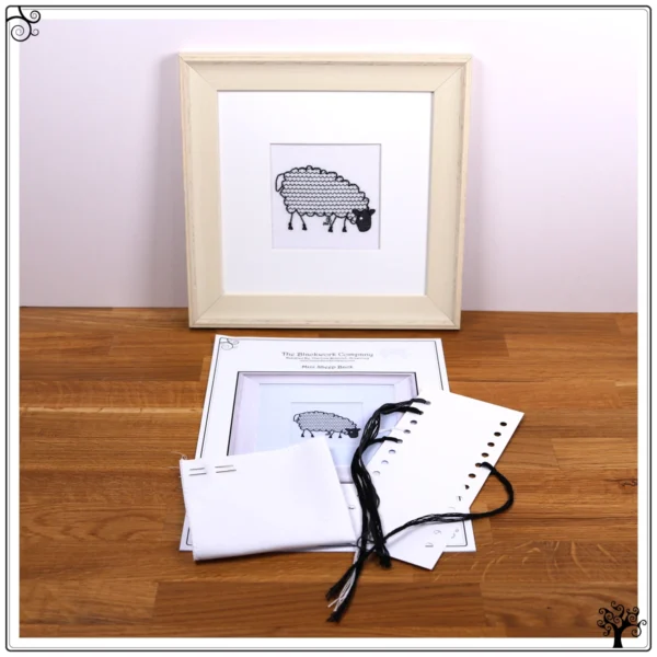 mini sheep grazing blackwork embroidery kit or pattern