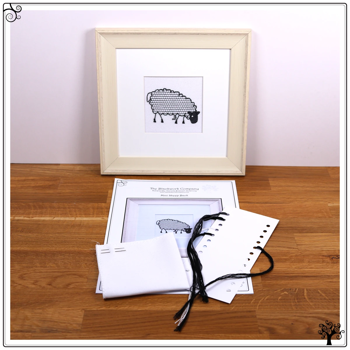 mini sheep grazing blackwork embroidery kit or pattern