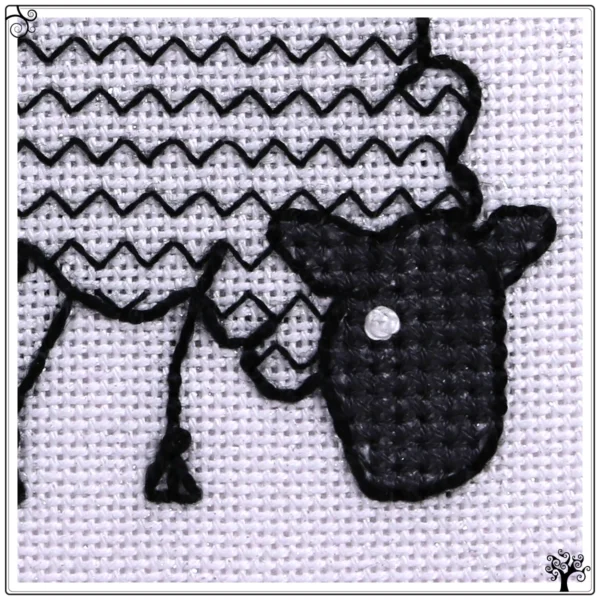 Mini Sheep Grazing Blackwork Embroidery Kit or Pattern