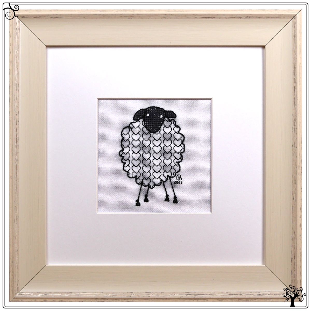 mini sheep hearts blackwork embroidery kit or pattern
