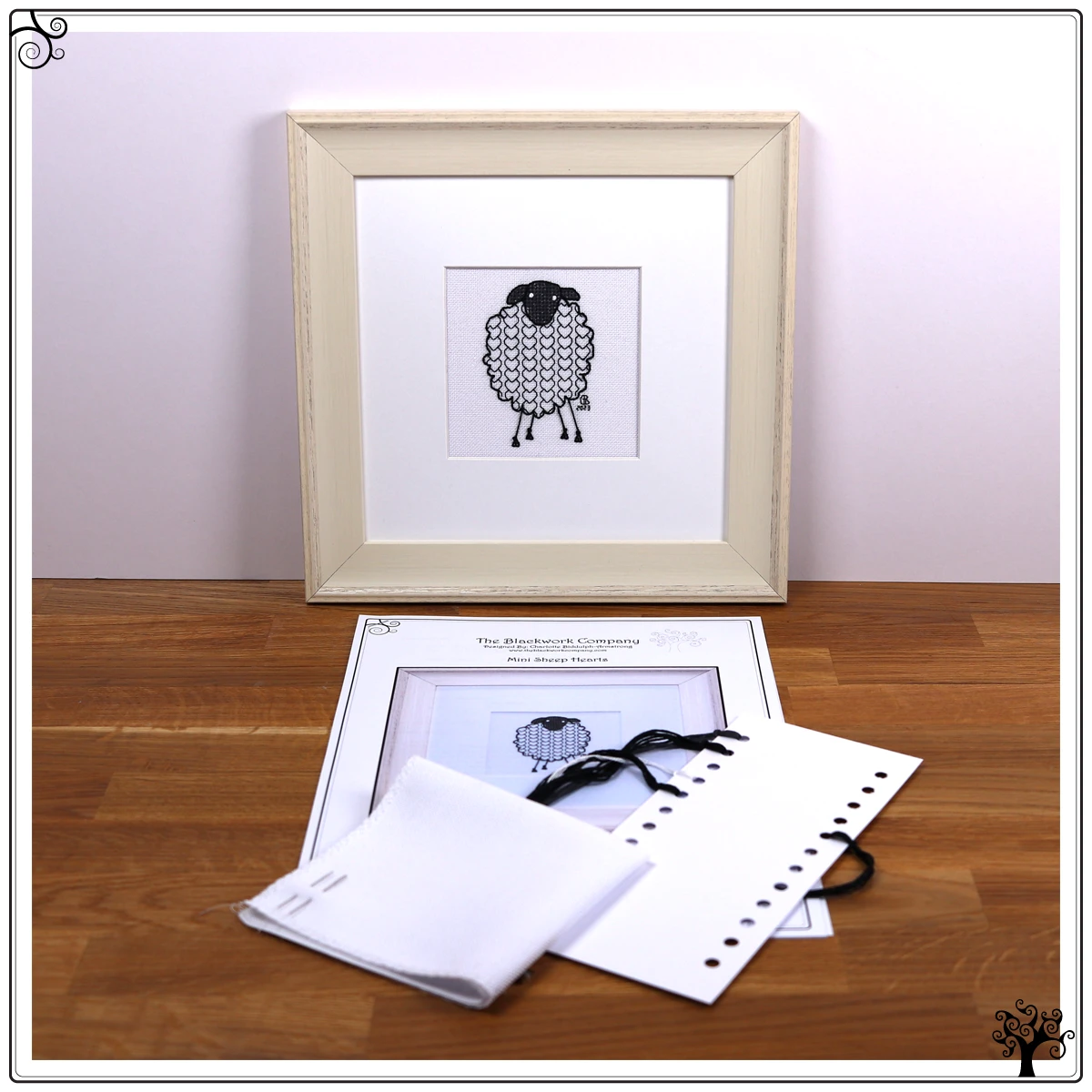 mini sheep hearts blackwork embroidery kit or pattern